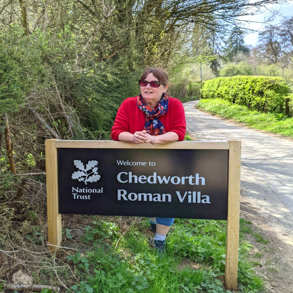 Sue arrives at Chedworth Roman Villa