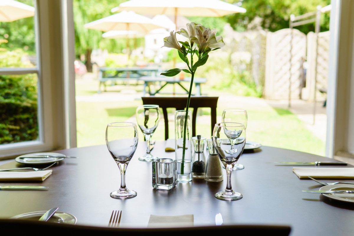 View of the Corinium Hotel garden from the restaurant